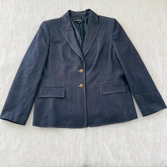 Kasper Womens Indigo Blue Peak Lapel Single Breasted Denim Look Blazer Size 18 - Picture 1 of 10
